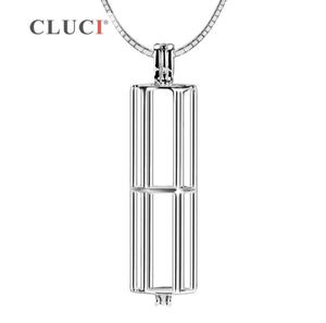 CLUCI Cylinder Charms Mounting 925 sterling silver Tube Pearl Necklaces cage Pendant to hold pearls minimalism jewelry for OL S1811180859