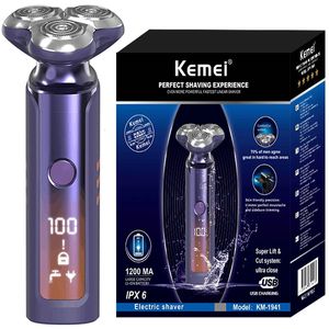 Original Kemei 3D Floating Head Electric Shaver för män Vattentät skägg Razor ansiktsuppladdningsbar rakmaskin 240420