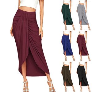 Skirts Casual Slit Elastic High-Waist Pleated Skirt