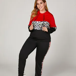 Pantaloni da donna a due pezzi Western in stile Western Fashion and Leisure Trackuit Leopard Stampa con cappuccio Long Pant Pant Ladies Sump Sport Outfit