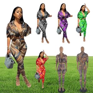 Women Tracksuits Vintage Geometric Pattern Two Pieces Set Shirts and Pants for Lady Fashion Floral Printed Casual Suit6604514