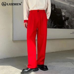 Calças masculinas Luzhen 2024 Moda da primavera elegante coloração sólida terno casual masculino helírio para as calças de luxo coreanas lisadas lz2323