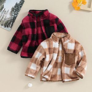 Jackor Pudcoco Toddler Christmas Polar Fleece Jacket Plaid Pick Pocket Long Sleeve Girls Boys Coat Winter Warme Kids Outerwear 6M-4T