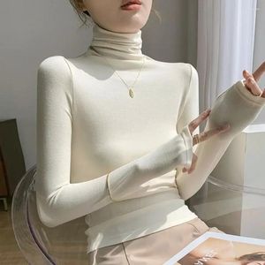 Women's T Shirts T-Shirts Turtleneck Undercoat Solid Color Pullovers Femme Casual Long Sleeve Interior Lapping Slim Office Lady Clothing