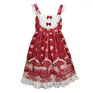 Casual Dresses Lolita Kawaii Strawberry Pink Dress Teens Girl Women Summer Cute Vintage Ruffle Lace Princess Strap Christmas Red