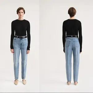 Frauenhose 2024 frühes Frühling weiß gepresstes plissierte mittelhüftische Jeans für Frauen