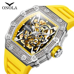 Mode und doch vollständige Diamond Onola Vollautomatische mechanische Uhren -Silikonklebeband wasserdicht