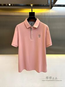 Mens Polos Classic Brodered Lapel Brunello Short Sleeve Polo Shirt Cucinelli Navy Blue White Grey Pink