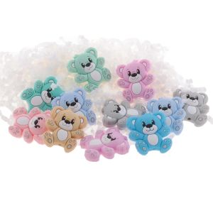 الأسنان QHBC Hug Bear 20pcs سيليكون حيوان بيبي Teether Beads BPA Free Food Grade Newborn Pooting Stail chain toy accessories