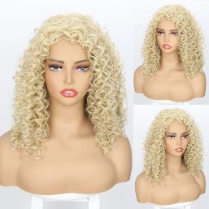 Peruker afro kinky lockigt hår peruk naturlig bob hög densitet hår syntetiska ombre blond värmeständiga peruker för kvinnor