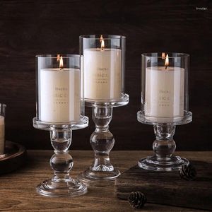 Ljusstakar Nordic Glass Holder with Cover för Tealight Candlestick Home Decoration Crystal Pillar Stand Wedding Candelabra