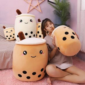 Pillow 2570cm cute cartoon Fruit bubble tea cup shaped pillow with suction tubes reallife stuffed soft back cushion funny boba food