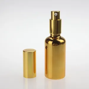 Garrafas de armazenamento vendem garrafas de loção de 50 ml de coloração de ouro e prata com bomba de vidro vazio cosmético