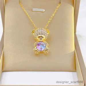 Pendant Necklaces Fashionable Exquisite Cute Pink Light Luxury Bear Necklace Classic Retro Micro Inlaid Jewelry Stainless Steel Clavicle Chain