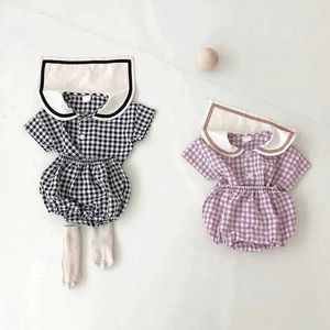 Clothing Sets Baby Clothes Plaid tees and Cotton Bloomer 2Pcs Sets Trun-down Collar Toddler Suit Korean Infant Outfits H240425