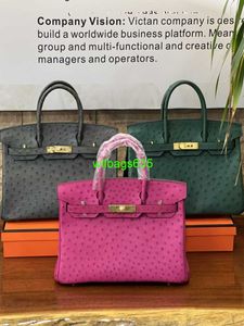 BK 2530 Handväskor Ostich Leather Totes Trusted Luxury Bags Factory Welfare Importerad Sydafrikansk Real Ostrich -hud Full Bean Platinum BK30 LA har logotyp HBJ03D