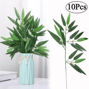 Decorative Flowers 1/10Pcs Artificial Bamboo Leaf Fake Branches Green Plants Simulation Plastic Leaves Wedding Home El Office Party Decor