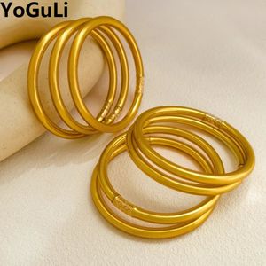 Fashion Jewelry Gold Color Bangles High Quality Plastic Tube Inner Silicone Soft Bracelet For Women Girl Party Wedding Gifts 240423