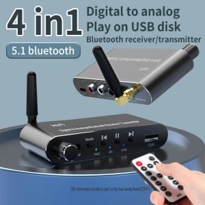 Adapter Tebe Bluetooth 5.1 Receiver Transmitter Audio Adapter U Disk Play Coxial/Optical to 3.5MM Aux RL DAC Converter Remote Control