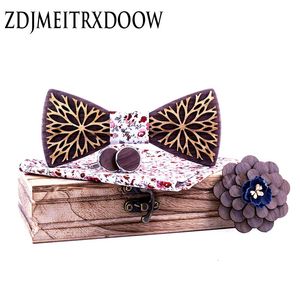 Doppio strato in legno con papillon maschile decorazione floreale in legno floreale set gemelli business per nozze corbatas para hombre 240412