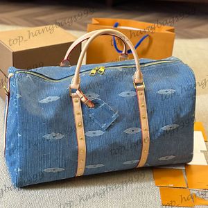 50CM Blue Denim Old Flower Sport Outdoor Packs Duffel Bags Large Capacity Top Handle Totes Travel Fashion Airport XXL Trends Luggage Luxury Pocket For Men Womens