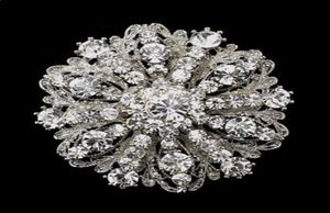 2 Inch Vintage Style Rhodium Silver Tone Large Size Flower Rhinestone Diamante Crystal Brooch for Women2489203