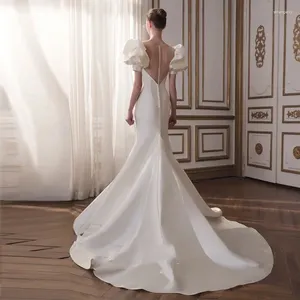 Party Dresses Harajpee White Tail Wedding Dress 2024 Spring Style Bride Simple Elegant French Slant Retro Evening Vestido