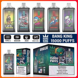 Original Bang King 15000 15k Puff 15000 15k 15k Penna di vaporizzazione usa e getta ricaricabile e bobina in rete di sigarette 25ml Premulato 650 mAh Battery Crystal Box 2024 VAPE più popolare