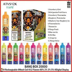 Bang Box Puff 20KDisposable E Sigara 35ml E-sıvı örgü bobin şarj edilebilir vape vs fumot r ve m 15k puflar 12 renk Vaper LED vapes 0% 2% 3% 5% 5% 5% 5% 5