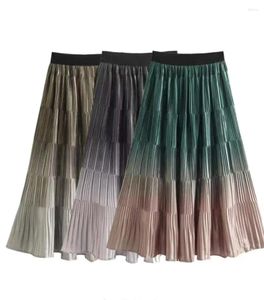 Skirts Dark Floral Satin Crumpled Gradient Color Elastic High Waist Casual Skirt Women's 2024 Spring And Summer Fashion A-line