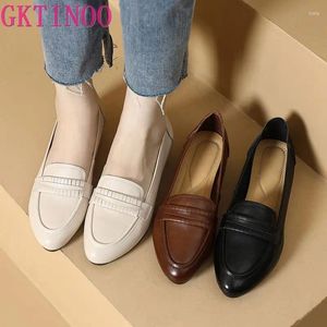 Sapatos casuais gktinoo 2024 estilo britânico de couro genuíno salto plano conforto solo solt sloaffers confortável mamãe plus size feminino