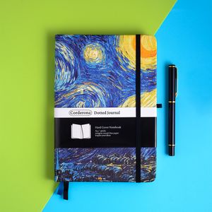 Starry Night A5 Bullet Diário pontilhado Cobertura Hard Notepad Planner de viagem Diário Van Gogh Blossoming Amondo