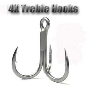 Big Game 4x #6- #5/0 Anti-Rust Treble Hook Super Sharp Triple Anchor Ganchs para Sea Trolling Fishing Saltwater Lure Fishhooks 240415