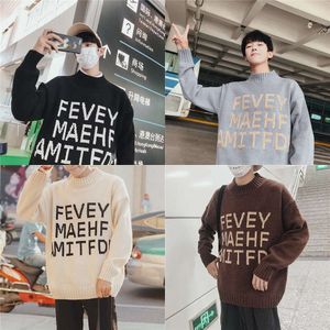 Letra do Privathinker coreano Impresso Sweeters Men Men Men Oversized Kniting Pullovers 4 Color Warm Man Sweater Casual 201022