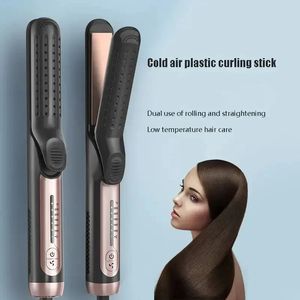 2 In 1 Hair Curling Iron With Cooling Air Straightener Curler 220°C Dual Voltage Ceramic Glazed Plate Flat Irons 240423