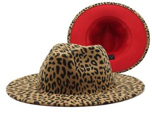 Leopard Fedora Hat for Lady Woolen Church Cap Band szeroko płaskie jazzowe kapelusze stylowe trilby Panama Caps5554738