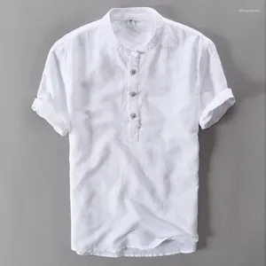 Camisas casuais masculinas 2024 Camisa de linho de verão respira de mangas curtas respira