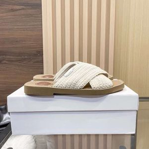 slide miui channelism sandals chlooe Flat Bottom Slippers Womens Summer Fashion Outwear Ribbon Woven Word Slippers