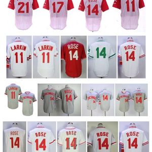 Kob Retro Jersey Pete Rose Jersey Barry Larkin Chri Sabo Deion Sanders White Hemp Gray Red Flex Base Stitched Vintage Baseball