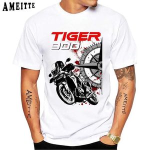 T-shirt maschile New Summer Men Short Slve Tiger 800 900 1200 Classic Design T-shirt Motorcycle Sport Stampa White Casual Boy Rider TS T240425