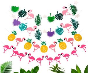 Flamingo Party Decoration Happy Birthday Banner Flag Garland Hawaiian Luau Tropical Coconut Leaves Event Party Supplies1600969