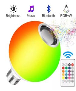 E27 App Smart RGB Lulb Light Light Wireless Bluetooth Speaker LED LAD LAMPO RGBW Light Music Remote Control 110V 220V9225920