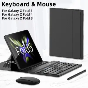 MICE Teclado sem fio e mouse para Samsung Galaxy Z Fold 6 5 4 3 2 Tampa do teclado de couro dobrável magnético Flip Stand com caneta