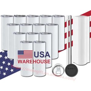 USA CA CA Warehouse Whehouse Oz Oz reto aço inoxidável Copo de café Branco Blank Sublimation Tumbler com tampa