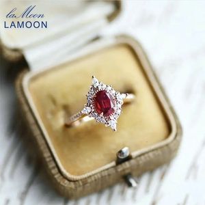 Lamoon Vintage Taş Yüzüğü Kadınlar İçin Doğal Garnet Yüzükleri 925 STERLING Gümüş K Altın Kaplama Kristal Düğün Nişan RI182 240422