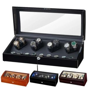 Cases 8+9 Slots Automatic Watch Winder Box Wood Watch Winding Winder Storage Box Collection Display Case Import Motor LED Light