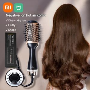 Brushes Xiaomi Mijia 3 In 1 Hot Air Comb Negative Ion Hair Straightening Brush Curly Electric Hot Air Brush Women Styling Heating Comb