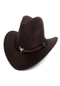 Fibonacci West Cowboy Hat Fashion Imitation Wool Felt Metal Bull Head Decoration Sombrero Western Men Women Cap 2203022354970