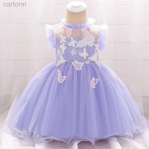 Vestidos de menina Criança Criança Butterfly Butterening Princess Dress for Baby Lace Tulle 1 ano Festa de aniversário Vestido recém -nascido