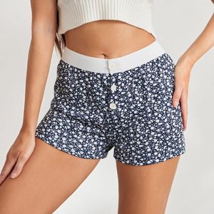 Kvinnors shorts kvinnor sommar avslappnad pyjama hög midja elastisk band mönster tryck knapp lounge korta byxor kvinnliga kläder streetwear